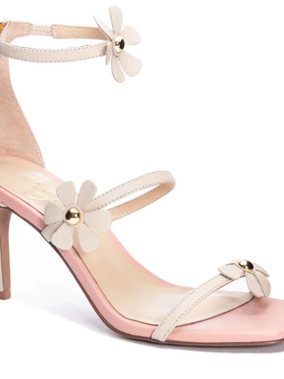 42 GOLD Cream and Pink Daisy-Strap Mid-Heels